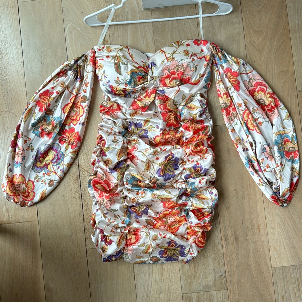 Satin Off The Shoulder Floral Dress